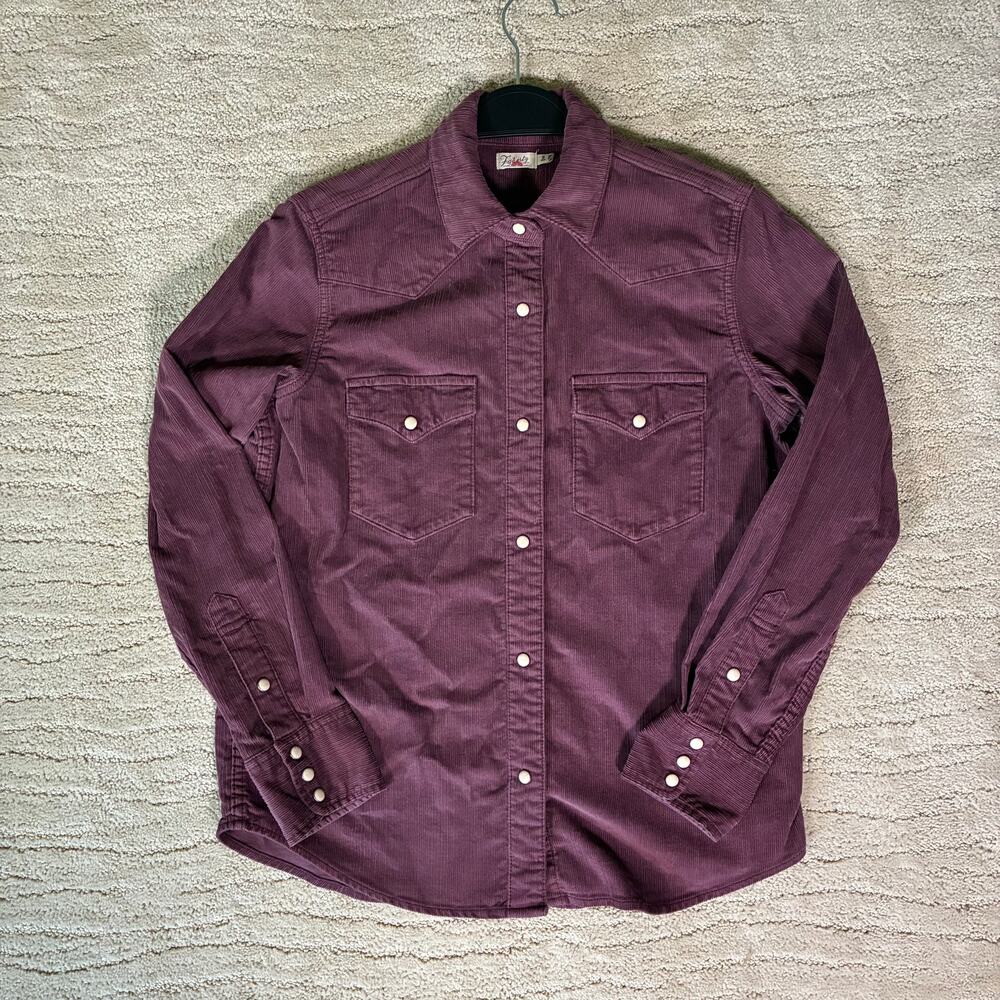 Faherty Women XS Stretched Cord Grape Purple Western Pearl Snap Long Sleeve Top